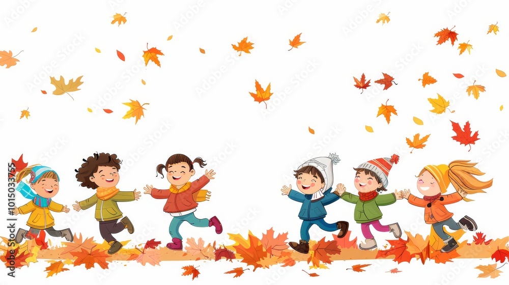 Illustration of Group of kids flying kites in a meadow Illustration of Group of kids flying kites in a meadow