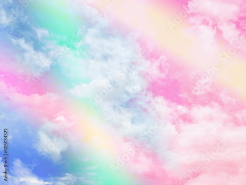 beauty sweet pastel pink and green colorful with fluffy clouds on sky. multi color rainbow image. abstract fantasy growing light