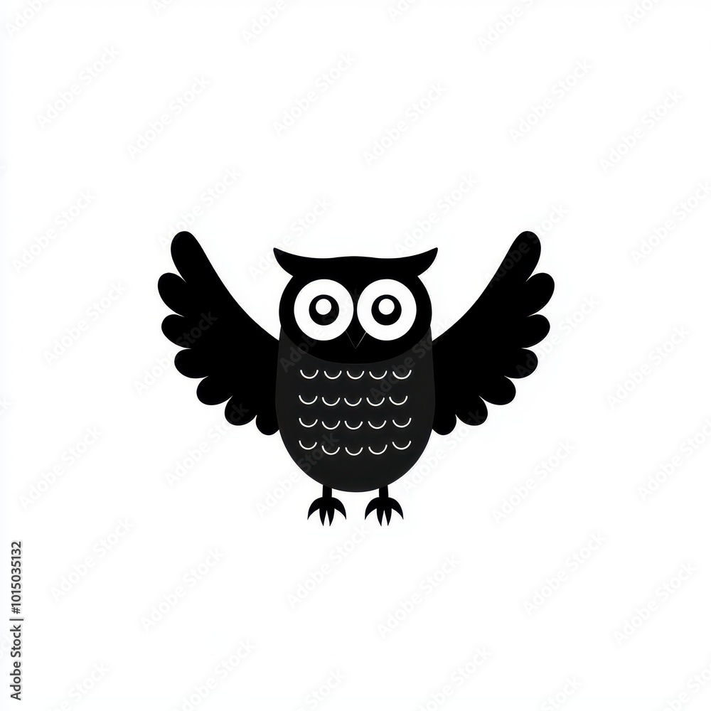 Fototapeta premium Owl Silhouette with Wings Spread on White Background