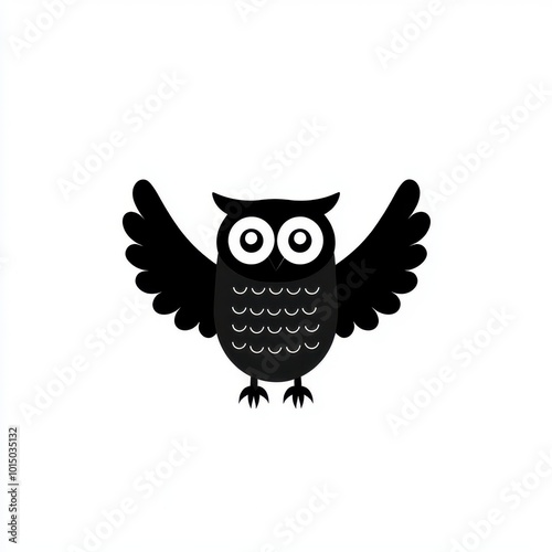 Owl Silhouette with Wings Spread on White Background photo