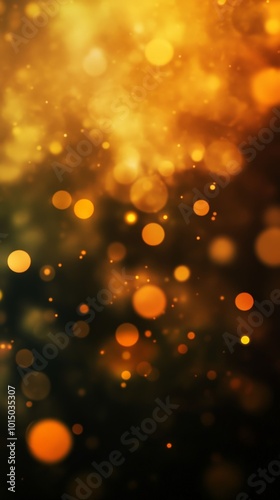 Abstract golden bokeh lights on a dark background, creating a dreamy atmosphere.