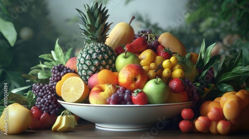 A Colorful Arrangement of Fresh Fruit in a Bowl 3d animation