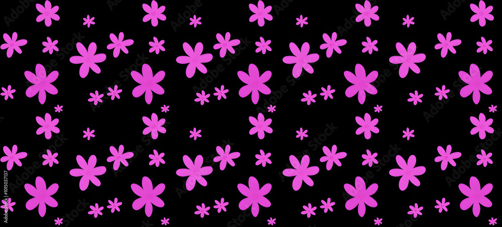 Big and Small Pink Seamless Floral Pattern with Black Background Big and Small Pink Seamless Floral Pattern with Black Background