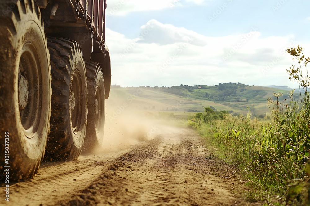 Off-Road Vehicle Driving Through Dusty Path Illustration Off-Road Vehicle Driving Through Dusty Path Illustration
