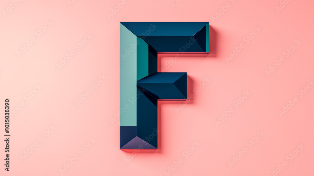 A 3D rendering of the letter F, in blue and teal against a soft pink background. A 3D rendering of the letter F, in blue and teal against a soft pink background.