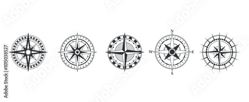 Vintage Compass Designs Featuring Intricate Details And Classic Style. Each Compass Illustrates Unique Patterns
