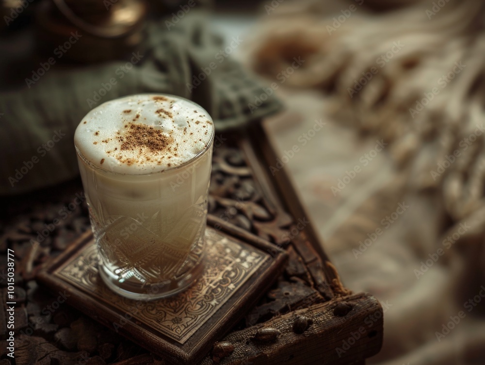 Close Up of a Creamy Drink with a Spiced Topping Close Up of a Creamy Drink with a Spiced Topping