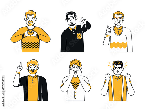 Collection Of Doodle Characters Showcasing A Range Of Emotions like Happiness, Sadness or Anger, Vector Illustration