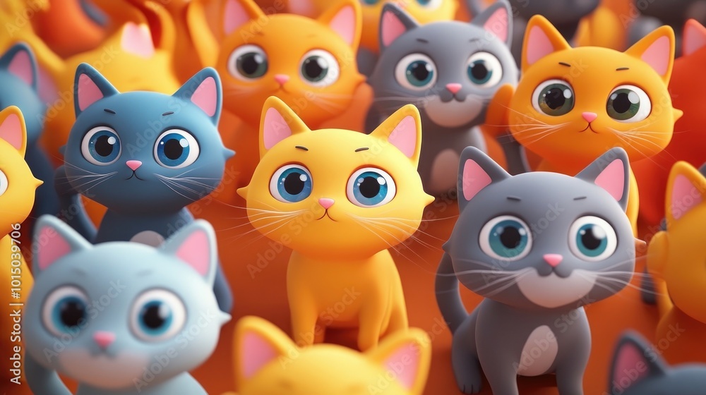 Obraz premium Cute Cartoon Cats Seamless Pattern 3d animation