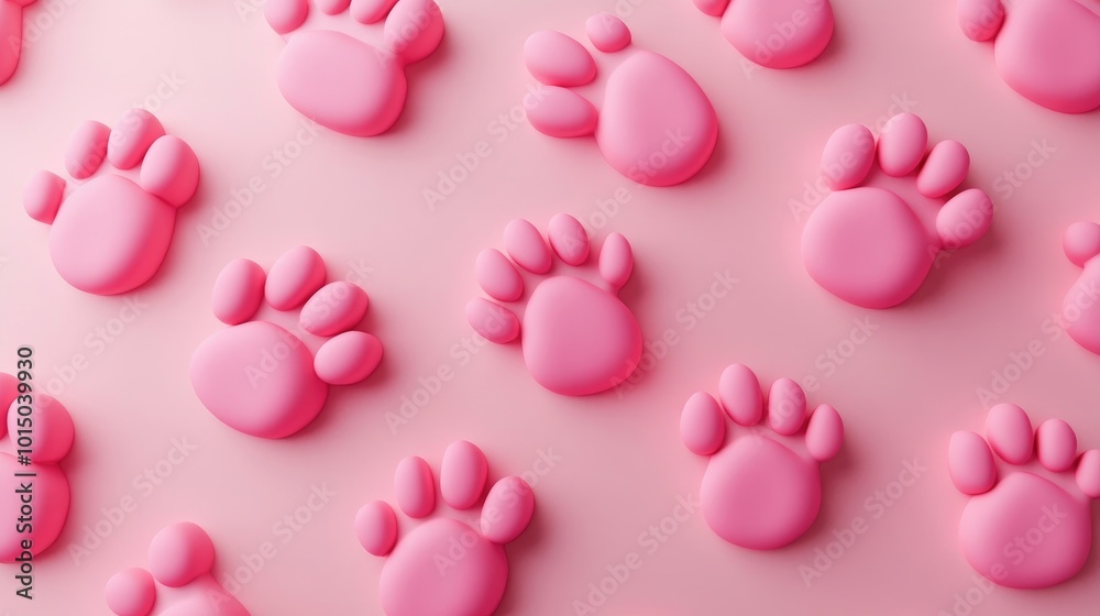 Cute Cat Paw Print Seamless Pattern 3d animation Cute Cat Paw Print Seamless Pattern 3d animation