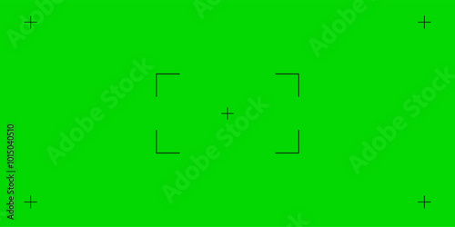 Green screen chroma key background, viewfinder camera frame, video film screen template, overlay. Cinema display with grid.