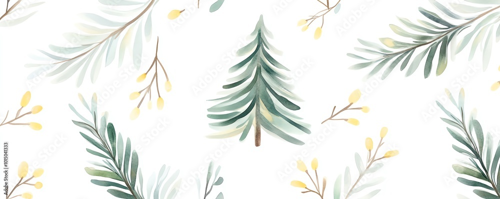 Seamless pattern featuring hand-painted evergreen trees and branches, perfect for holiday designs, winter decoration, and festive backgrounds. Seamless pattern featuring hand-painted evergreen trees and branches, perfect for holiday designs, winter decoration, and festive backgrounds.