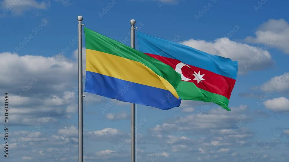 Azerbaijan and Gabon flags flying together, video concept of the relationship, two country cooperation concept Azerbaijan and Gabon flags flying together, video concept of the relationship, two country cooperation concept