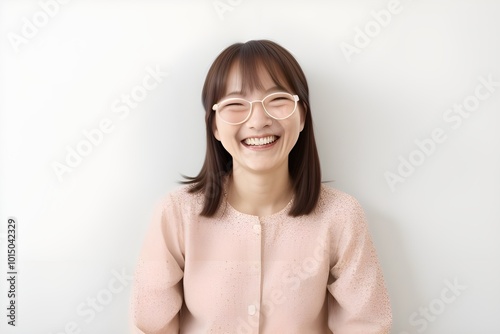 Portrait of Happy Laughter Woman Isolated on White Background   Generative AI illustration