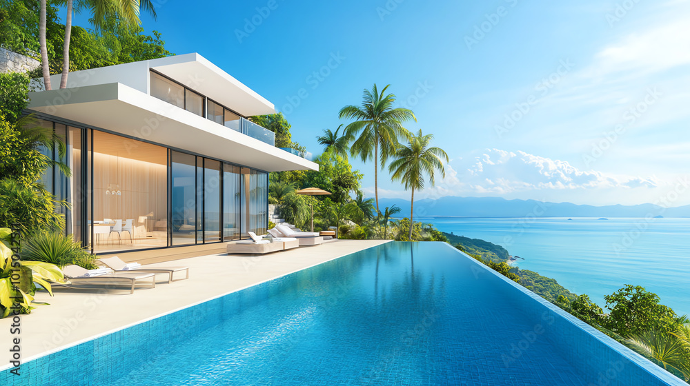 Fototapeta premium modern beachfront villa, AI generated