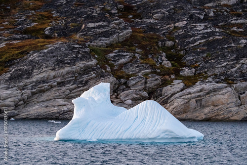 iceberg near rocky coastline