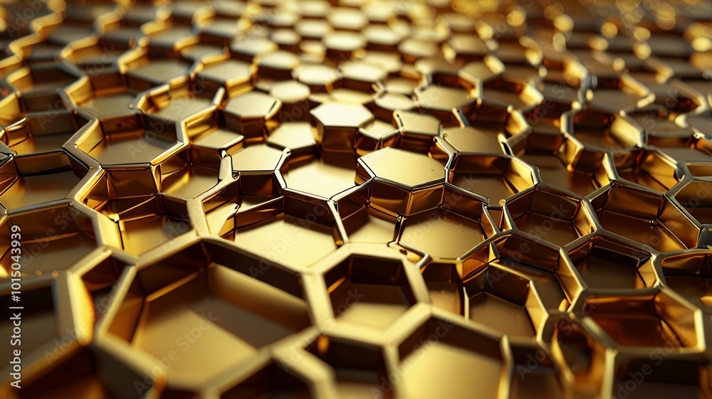 Golden hexagonal shapes creating a repeating geometric design. Golden hexagonal shapes creating a repeating geometric design.
