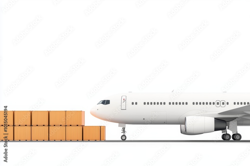 Airplane loading cargo boxes on a white isolated background. Airplane loading cargo boxes on a white isolated background.