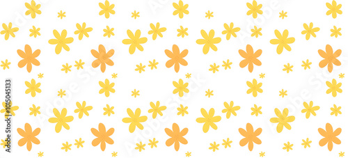 Big and Small Yellow Seamless Floral Pattern with White Background