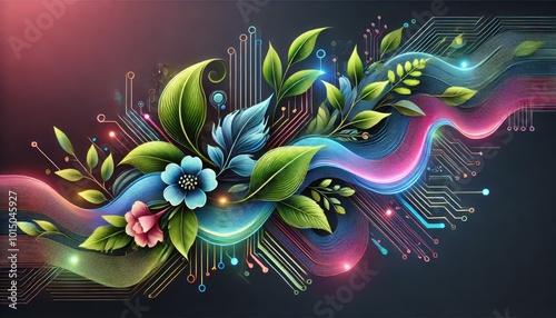 Floral swirl in vibrant abstract design, flowing in a summery style