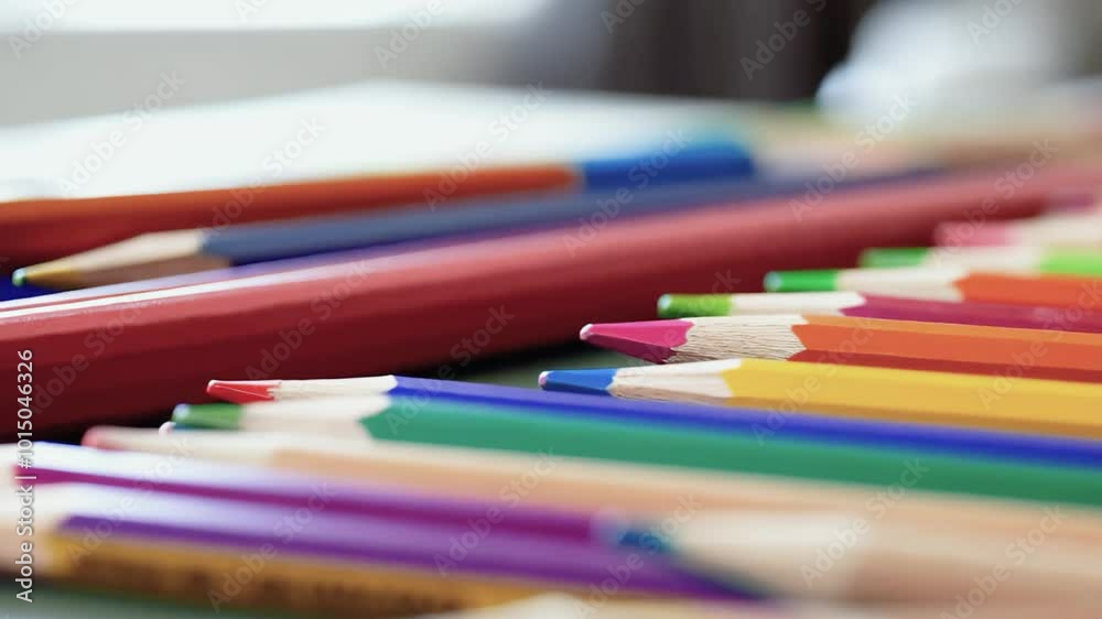 Multicolored Drawing Pencils Close-up, Bright Colored Pencils on Table