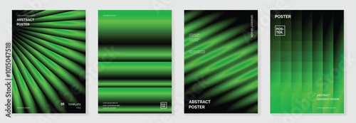 Modern gradient poster background vector set. Minimalist cover template with monotone perspective geometric prism shapes, halftone collection. Ideal design for social media, cover, banner, flyer.