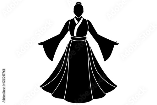 Silhouette of a Person in Traditional Korean Hanbok Representing Cultural Elegance