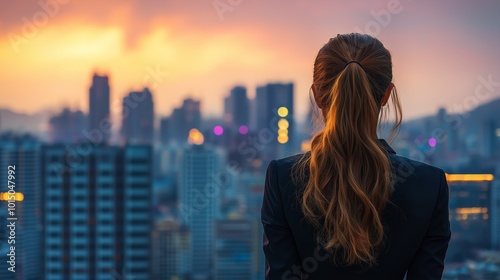 businesswoman against the backdrop of big city Generative AI