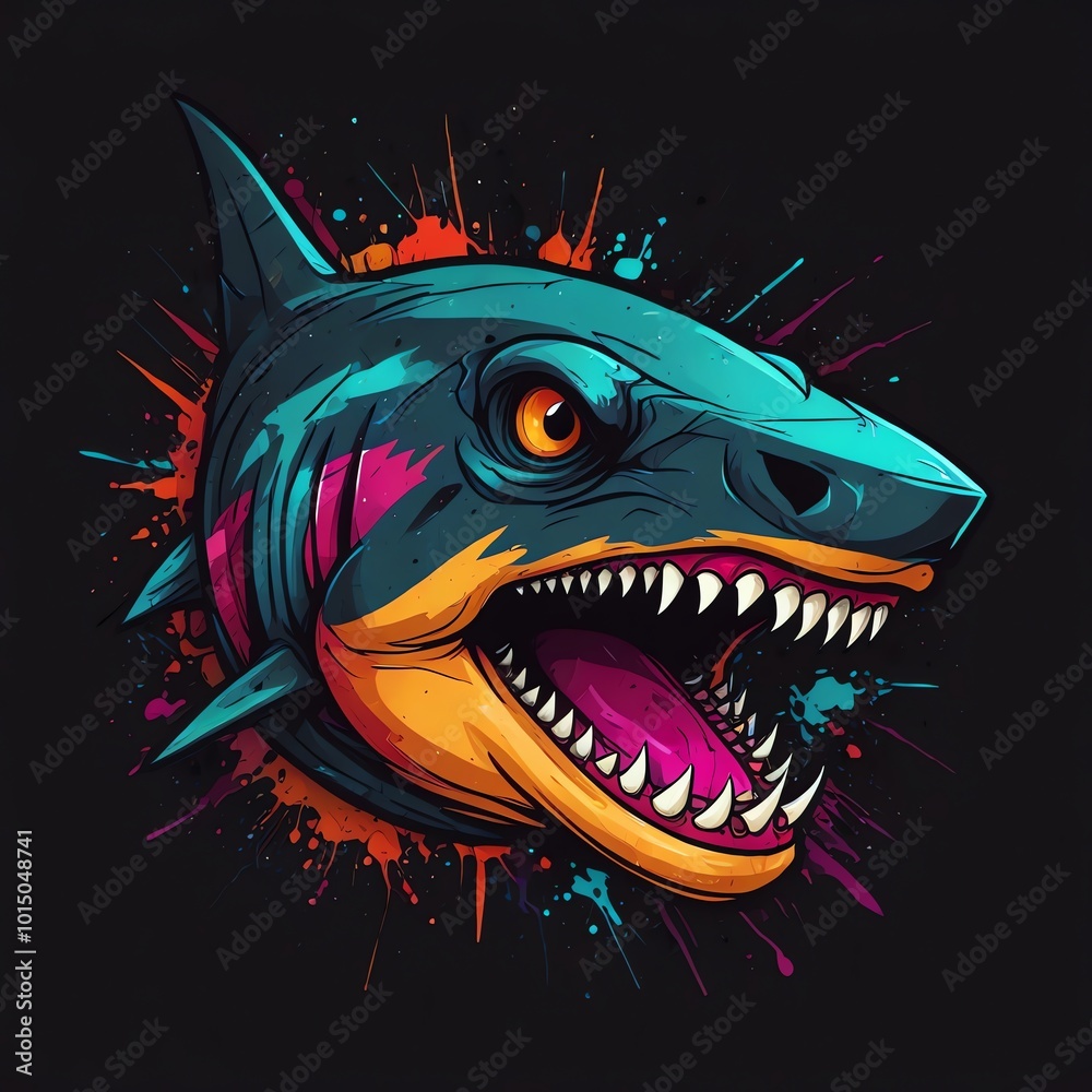 Shark Illustration with Colorful Splashes Shark Illustration with Colorful Splashes
