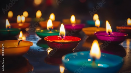 Colorful Candles Burning in Peaceful Meditation Ritual