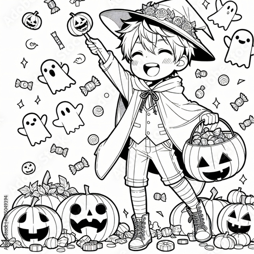 Coloring pages in black and white. Children's Halloween.