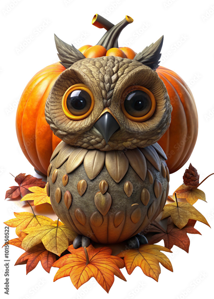 Fototapeta premium Owl Resting on a Halloween Pumpkin with a Wicked Grin