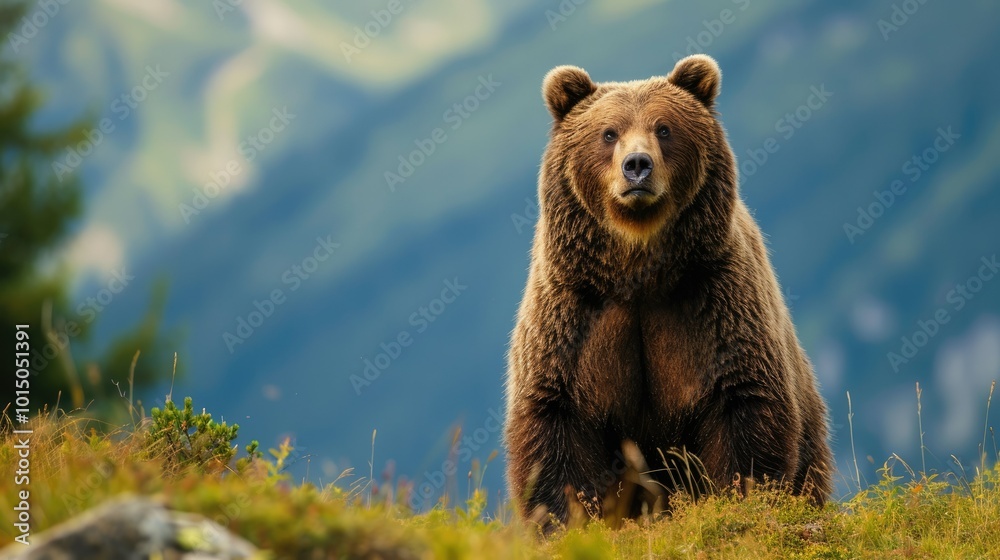 Obraz premium close-up of a bear in its natural habitat in autumn colors. backgrounds of amazing animals in their natural habitat