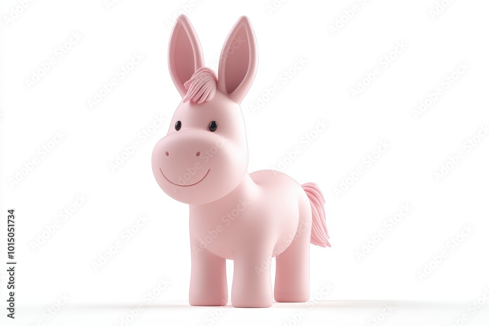 Obraz premium 3D icon minimal on isolated white background, pink toy donkey with a friendly expression, 3D rendering illustration