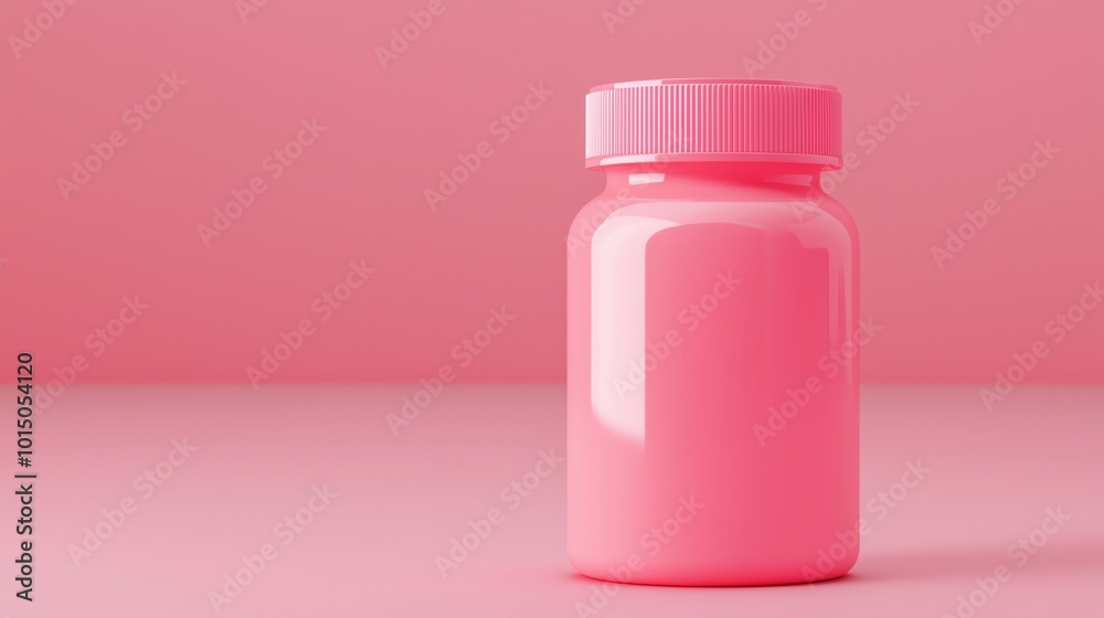A vibrant pink bottle on a matching pink background, perfect for representing beauty, health, or wellness products. A vibrant pink bottle on a matching pink background, perfect for representing beauty, health, or wellness products.