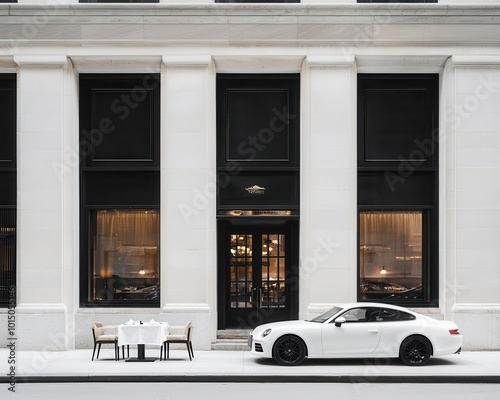 Upscale restaurant with marble facade and valet parking, luxury dining
