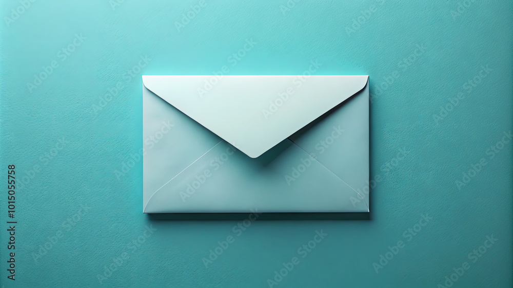 A light blue envelope is placed on a vibrant turquoise surface, creating a calm and inviting atmosphere, ideal for sending notes or invitations