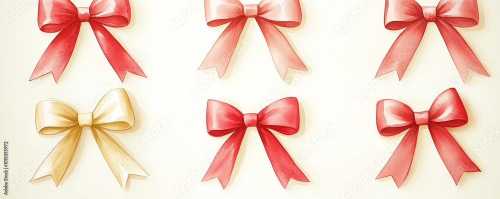 Elegant pink and gold decorative bows arranged in a pattern on a light background, perfect for festive occasions and crafts.