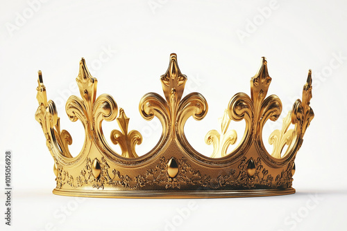 A golden crown with royal symbols, on a white background.