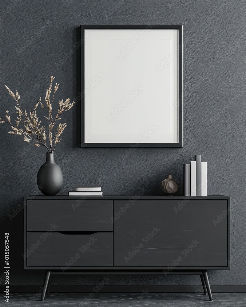 Contemporary Living Room with Grey Sideboard and Poster Decoration Contemporary Living Room with Grey Sideboard and Poster Decoration
