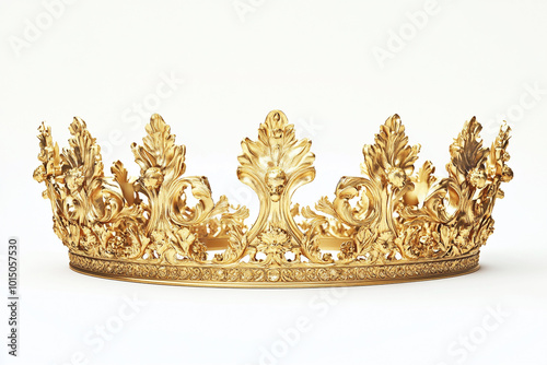 A golden crown with royal symbols, on a white background.