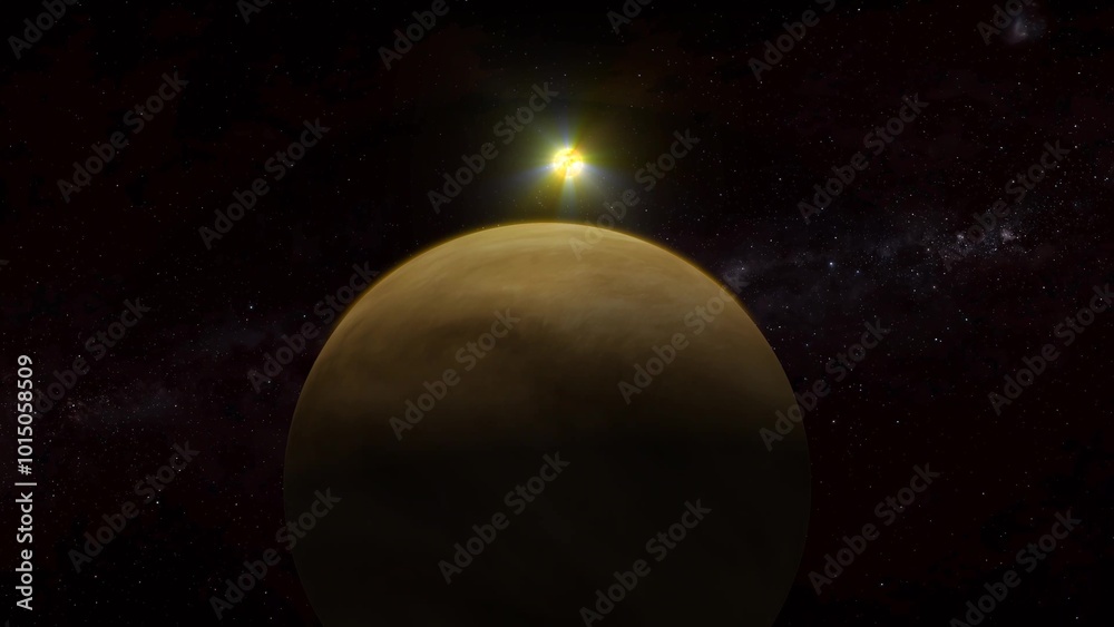 Venus atmosphere planet, 3d realistic Venus atmosphere planet glowing sun view Venus atmosphere planet, 3d realistic Venus atmosphere planet glowing sun view