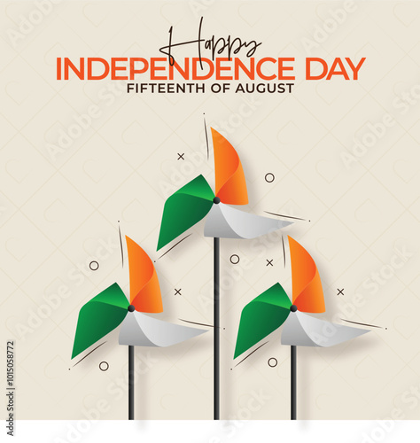 Indian Independence Day celebration with Realistic Tricolor Pinwheels. 15th of August poster template