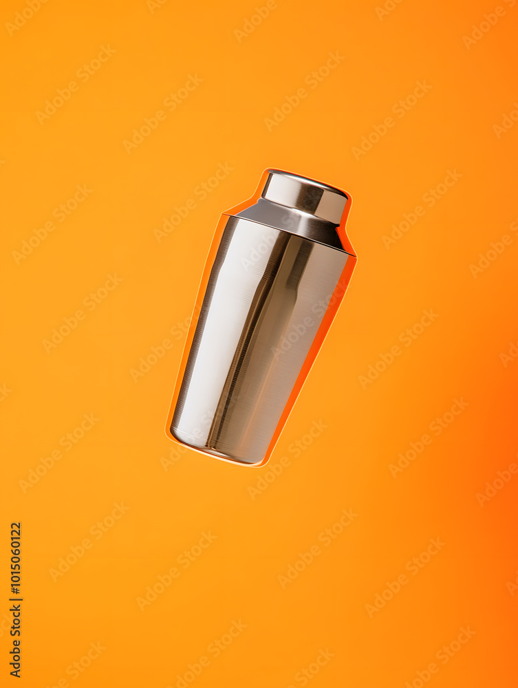 Cocktail Shaker Floating in Air Against Pure Orange Background | Vibrant Imagery for Mixology and Bar Promotions Cocktail Shaker Floating in Air Against Pure Orange Background | Vibrant Imagery for Mixology and Bar Promotions