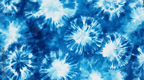 Natural Blue Tie Dye Seamless Textile Pattern in Boho Style