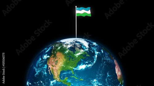 3d rotated planet earth on flying Uzbekistan flag, earth globe with flag