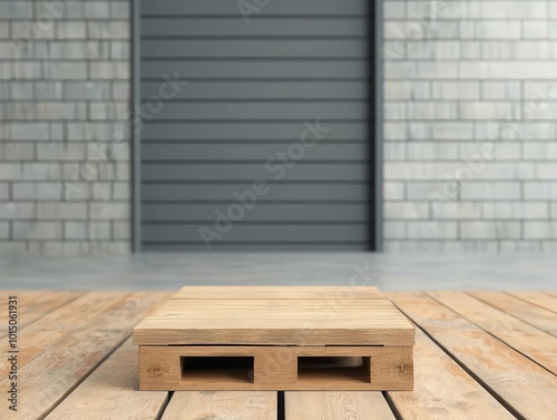 Large loading dock with pallets of goods, organized warehouse ready for shipping photo
