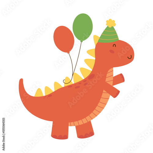 birthday dinosaur celebrating with balloons