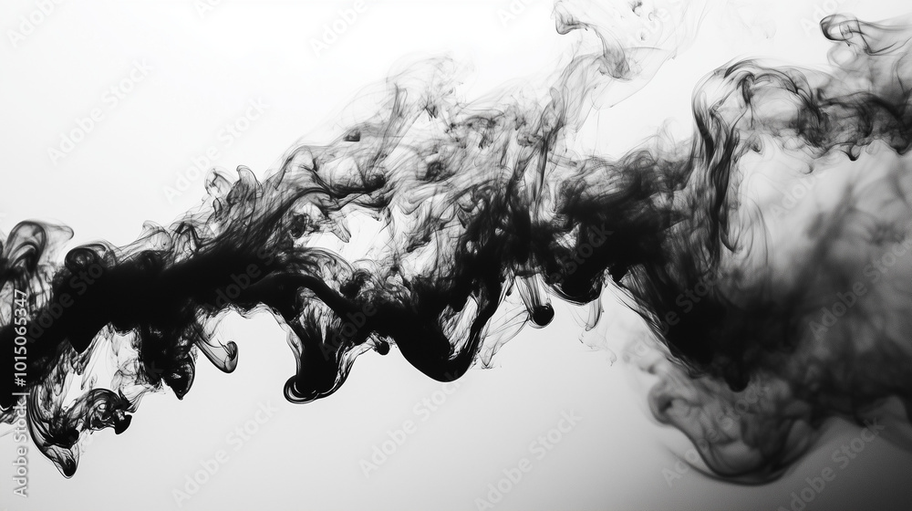 Black Ink Swirling Fluid Smoke Pattern on White Background Monochrome Abstract Art Black Ink Swirling Fluid Smoke Pattern on White Background Monochrome Abstract Art