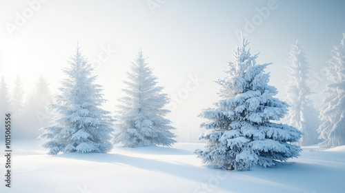 Foggy Winter Morning Frosty Pine Trees